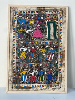 Cornelio Ascencio Hand-Painted Mexican Amate Bark Paper Folk Art Painting
